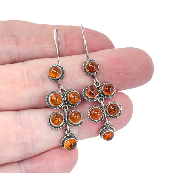 Citrine Cluster Dangle Earrings | Vintage Sterling Silver 925 - Picture 1 of 8